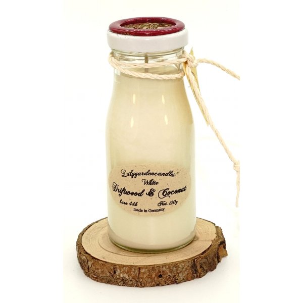 Duftkerze White Driftwood & Coconut in der Milchflasche 120g